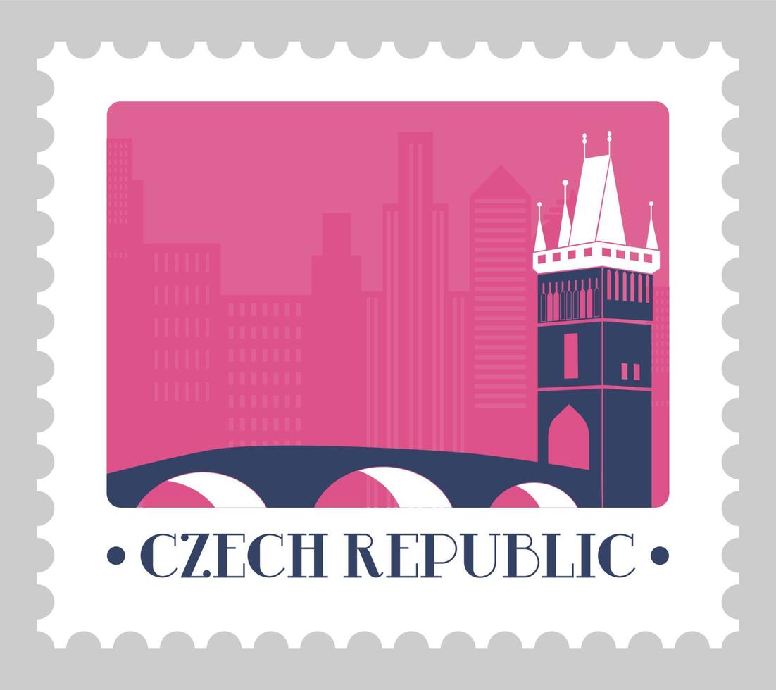 Tschechische Republik, Wahrzeichen auf Poststempel oder Postkarte vektor