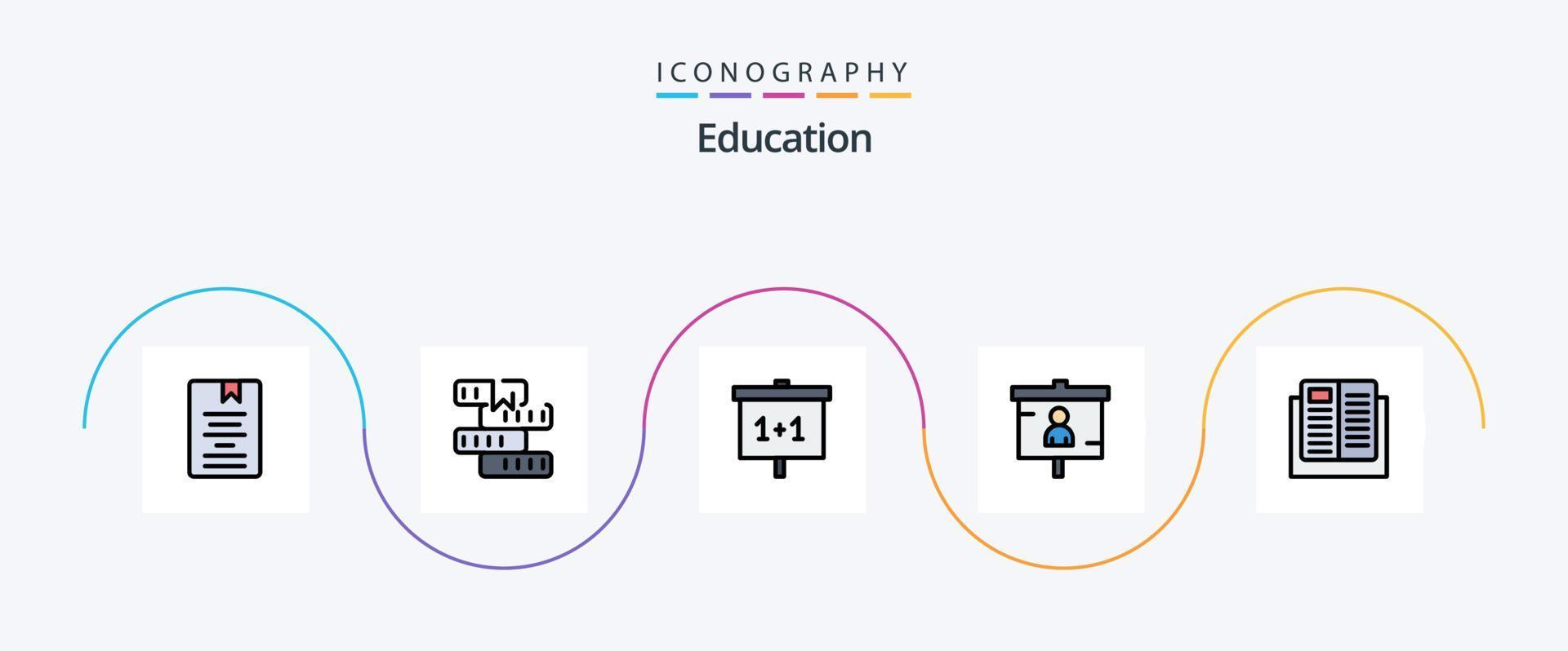 Bildungslinie gefülltes flaches 5-Icon-Paket einschließlich Marketing. Unternehmen. Lernen. Schule vektor