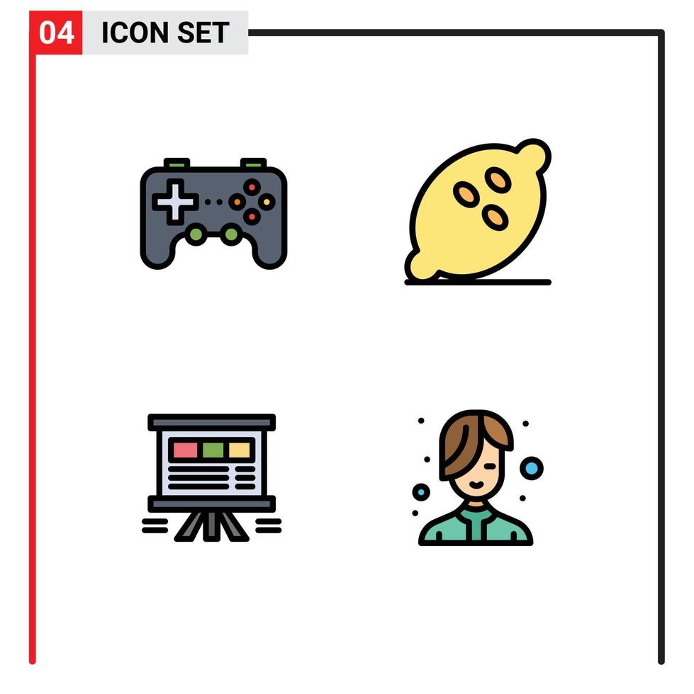 4 thematische Vektor-Fülllinien-Flachfarben und editierbare Symbole der Controller-Analytik-Joystick-Obstpräsentation editierbare Vektordesign-Elemente vektor
