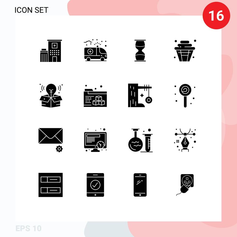 piktogram uppsättning av 16 enkel fast glyfer av fest kopp timglas kaka tid redigerbar vektor design element