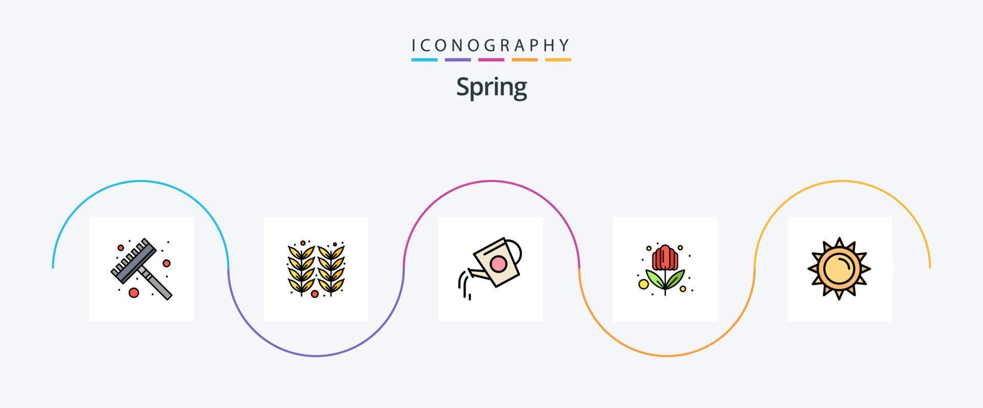 mit Federlinie gefülltes flaches 5-Icon-Paket einschließlich Licht. Sonne. Getränk. Sommer. Blume vektor