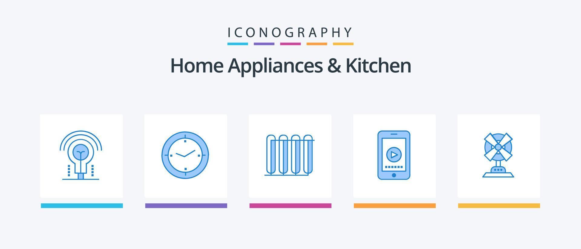 Haushaltsgeräte und Küche blau 5 Icon Pack inklusive Elektro. abspielen. Batterie. Zelle . Heizung. kreatives Symboldesign vektor
