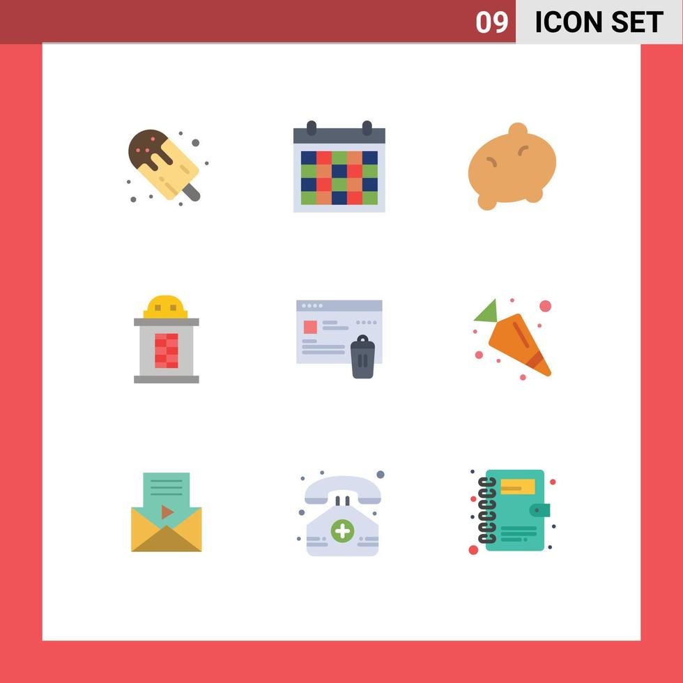 mobil gränssnitt platt Färg uppsättning av 9 piktogram av mapp tåg Kontakt oss hus vegetabiliska redigerbar vektor design element