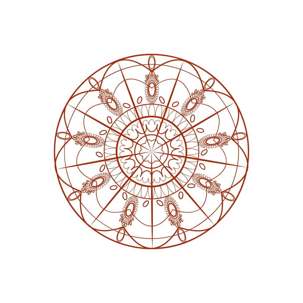cirkel mörkröd 9 sektor asiatisk stil mandala. elegant koncentrisk blommig prydnad i etnisk mehendi, indisk henna stil. ritad för hand terrakotta Färg design på vit bakgrund för grafik, dekor vektor