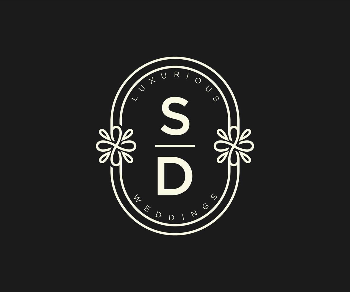 sd brief hochzeitsmonogramm logos vorlage, handgezeichnete moderne minimalistische und florale vorlagen für einladungskarten, datum speichern, elegante identität. vektor