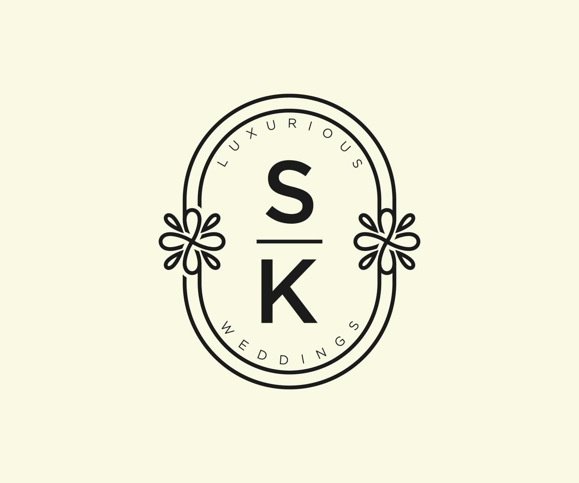 sk Initialen Brief Hochzeit Monogramm Logos Vorlage, handgezeichnete moderne minimalistische und florale Vorlagen für Einladungskarten, Datum speichern, elegante Identität. vektor