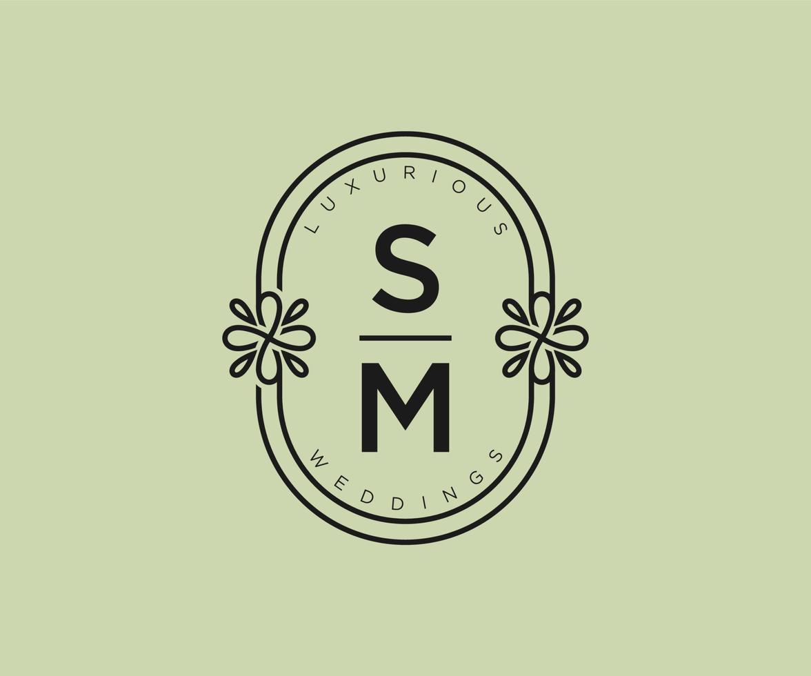 sm initialer brev bröllop monogram logotyper mall, hand dragen modern minimalistisk och blommig mallar för inbjudan kort, spara de datum, elegant identitet. vektor