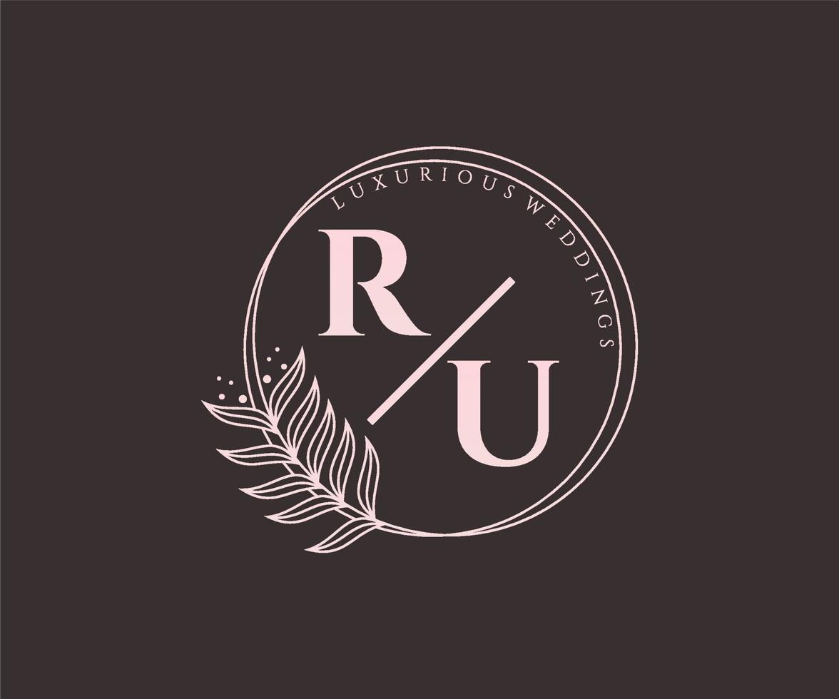 ru initialen brief hochzeitsmonogramm logos vorlage, handgezeichnete moderne minimalistische und florale vorlagen für einladungskarten, datum speichern, elegante identität. vektor