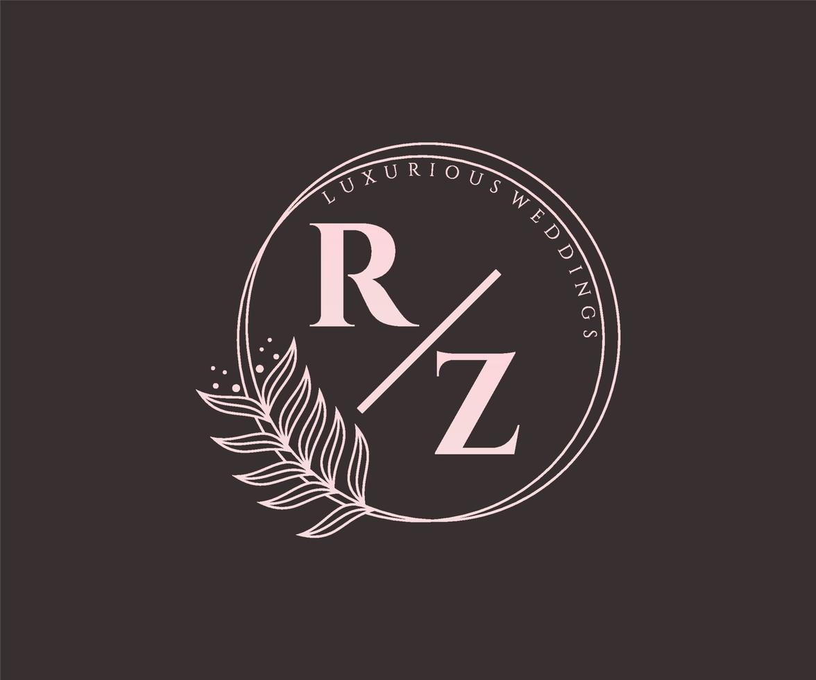 rz initialer brev bröllop monogram logotyper mall, hand dragen modern minimalistisk och blommig mallar för inbjudan kort, spara de datum, elegant identitet. vektor