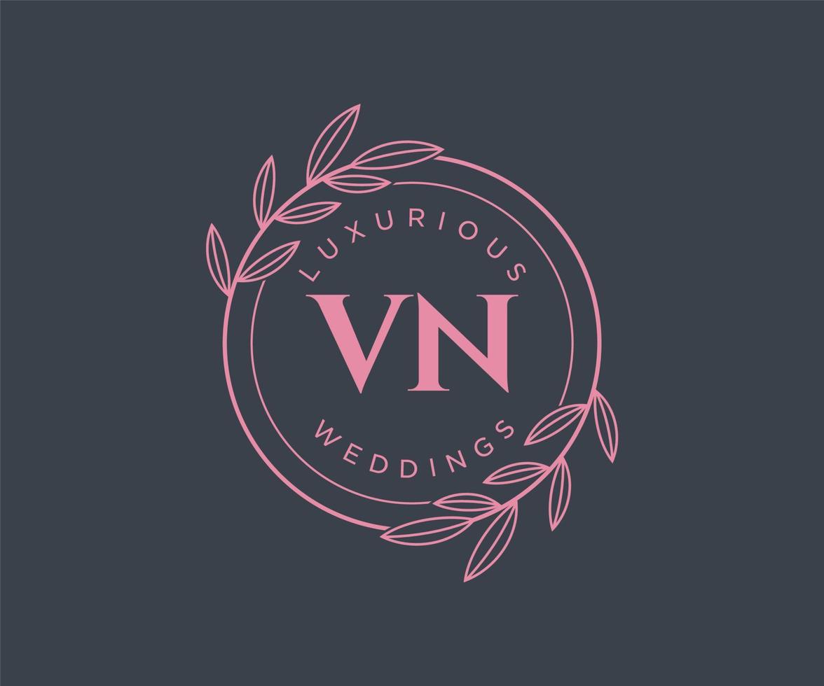 vn Initialen Brief Hochzeit Monogramm Logos Vorlage, handgezeichnete moderne minimalistische und florale Vorlagen für Einladungskarten, Datum speichern, elegante Identität. vektor