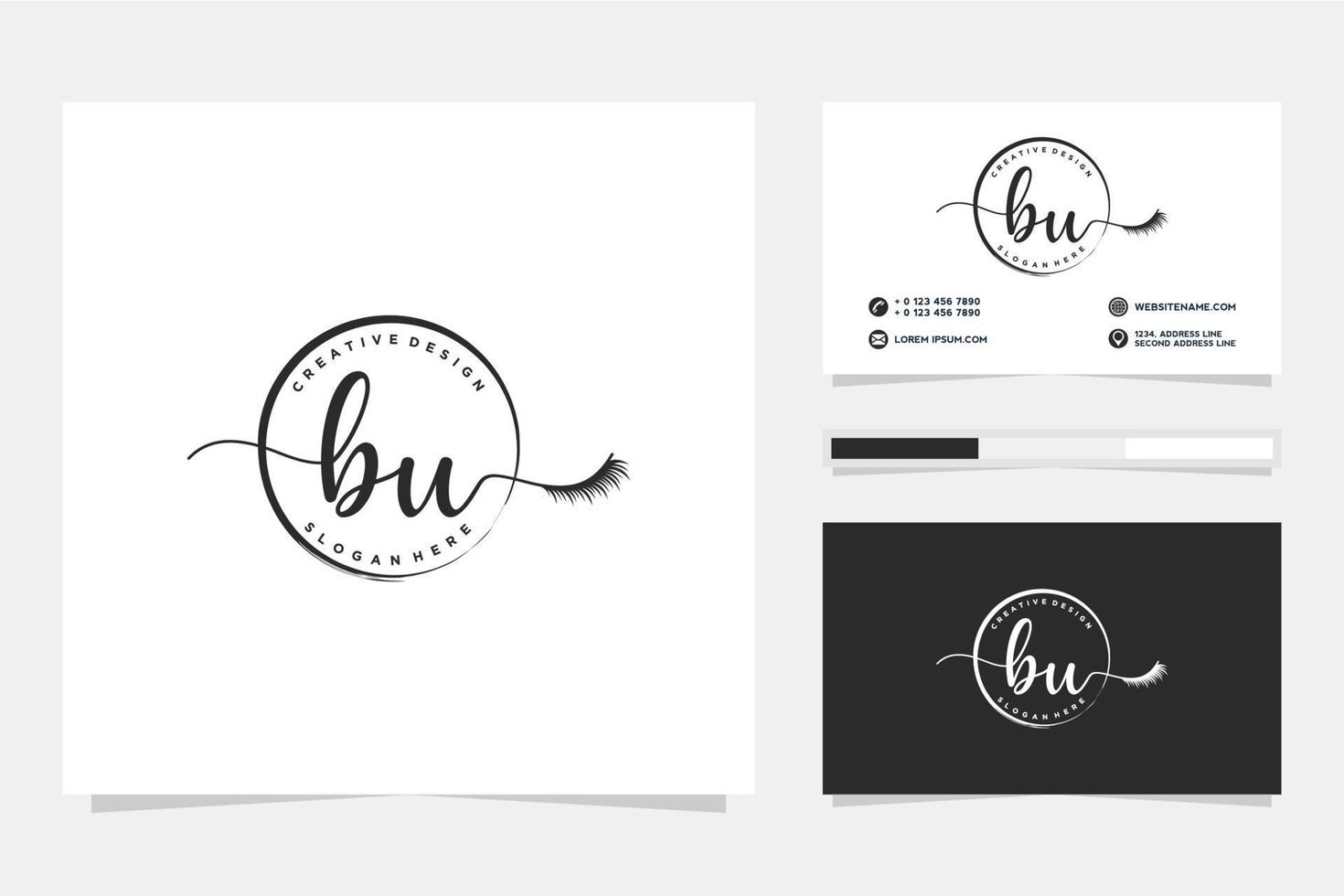 första bu feminin logotyp samlingar och företag kort templat premie vektor