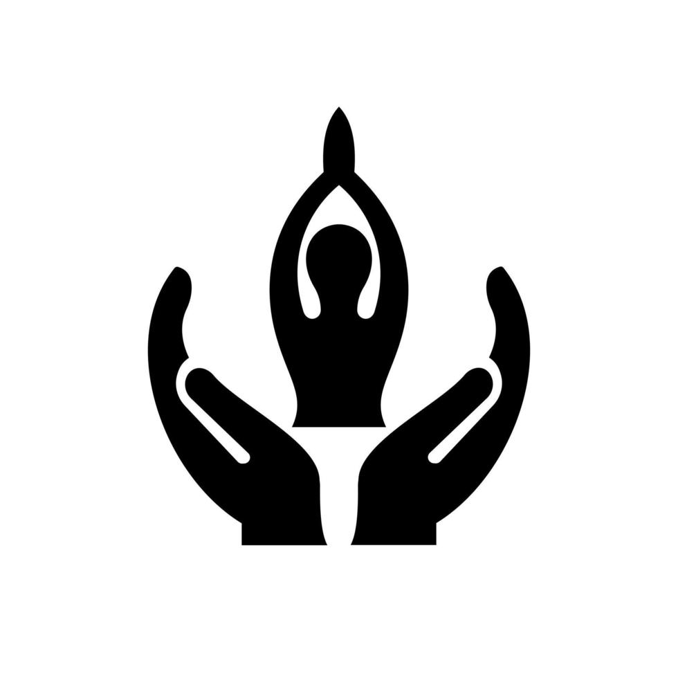 Yoga-Hand-Logo-Design. Yoga-Logo mit Handkonzeptvektor. Hand- und Yoga-Logo-Design vektor