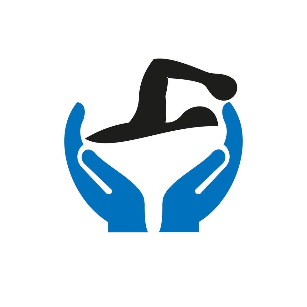 Handschwimmen-Logo-Design. Schwimmlogo mit Handkonzeptvektor. Hand- und Schwimmlogo-Design vektor