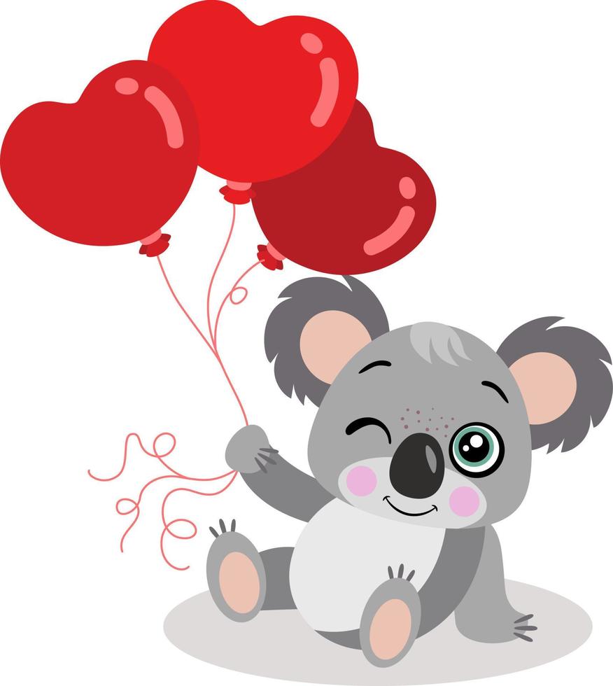 kärleksfull koala innehav en röd ballonger vektor
