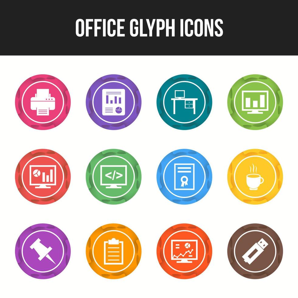 Einzigartiges Büro-Glyphen-Icon-Set vektor