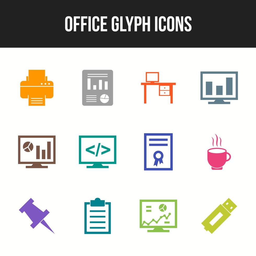 unik kontor glyf ikon uppsättning vektor