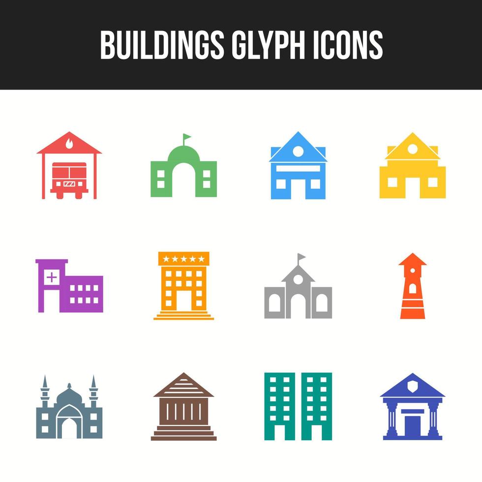 Glyphen-Icon-Set für einzigartige Gebäude vektor