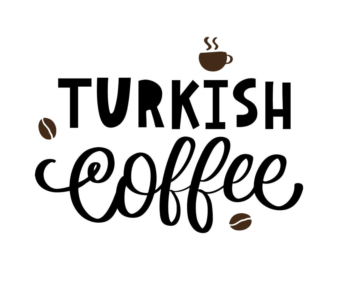 türkisches kaffeebuchstabe-vektorlogo, typografie, zeichen in schwarzweiss. werbeplakat oder vorlagendesign. modernes beschriftungslogo, kaffeeschild. Design-Elemente. Vektor-Illustration. vektor