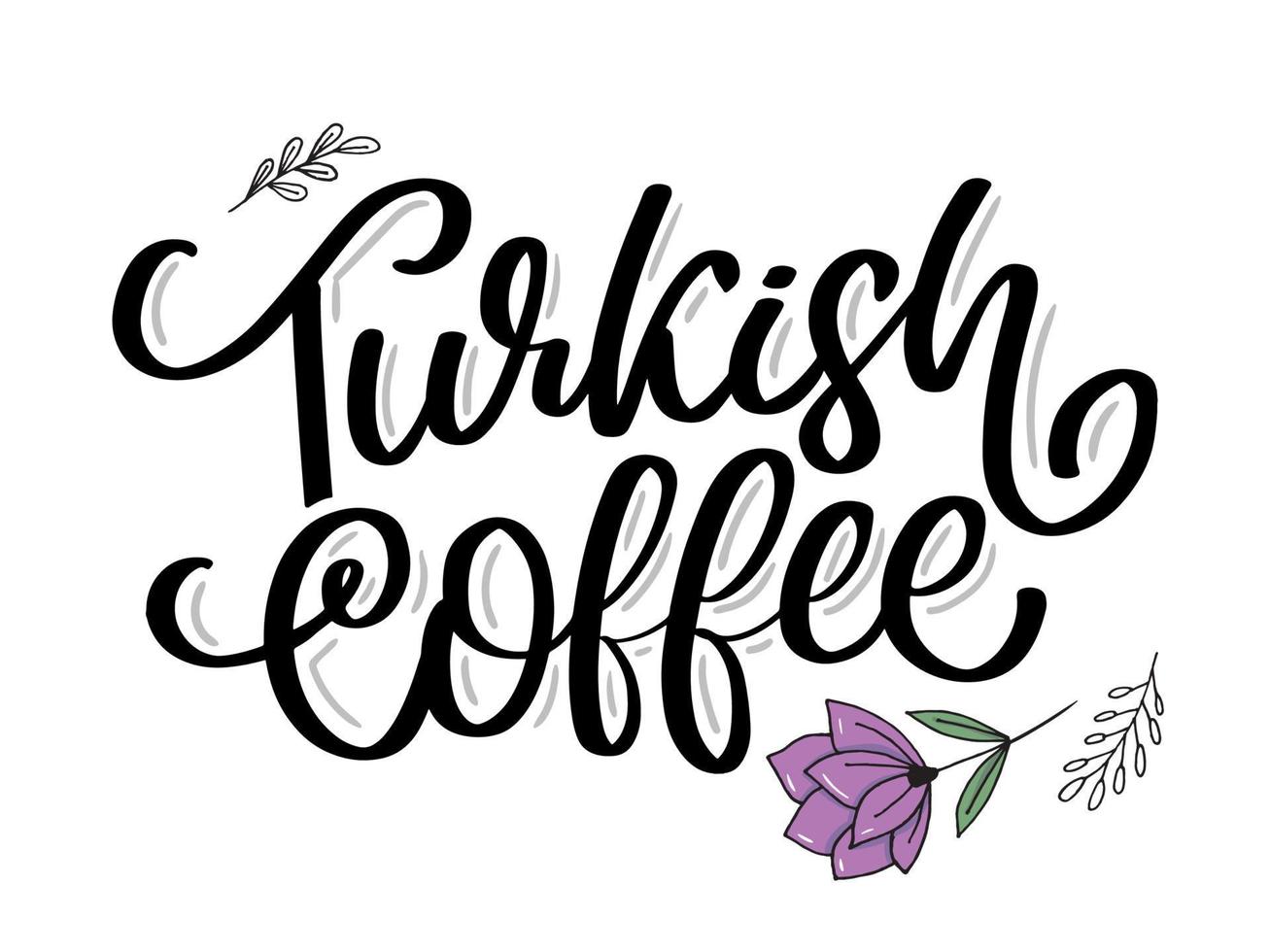 türkisches kaffeebuchstabe-vektorlogo, typografie, zeichen in schwarzweiss. werbeplakat oder vorlagendesign. modernes beschriftungslogo, kaffeeschild. Design-Elemente. Vektor-Illustration. vektor