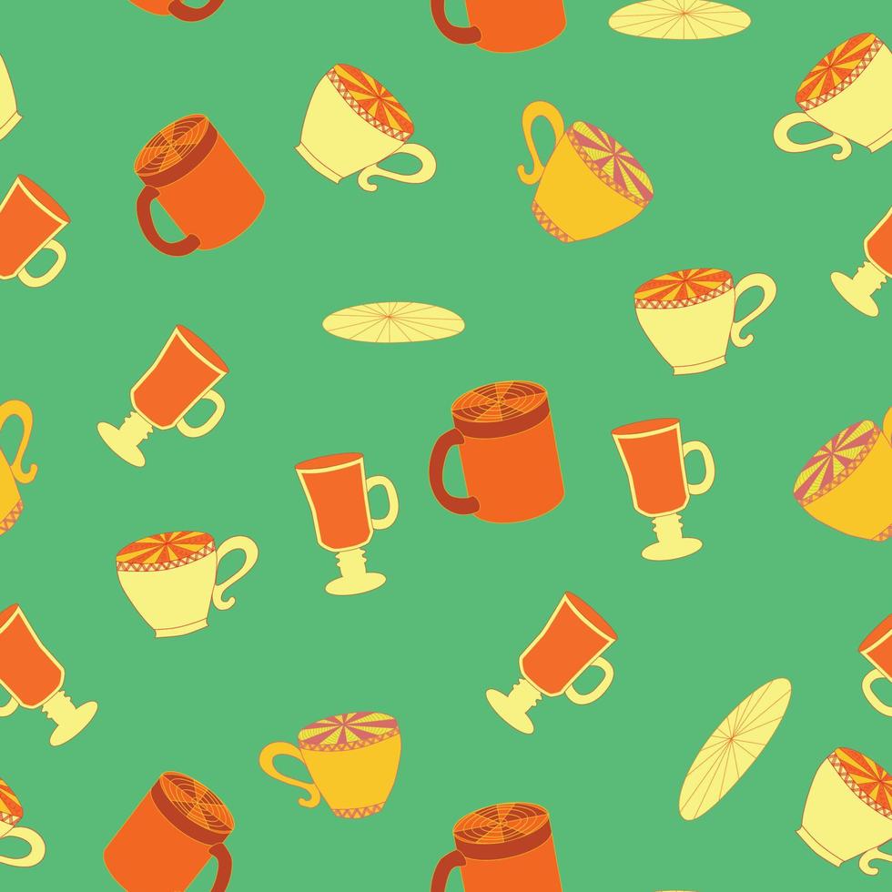 Tassen und Untertassen helles nahtloses Muster. Tee, Teegeschäft, Kaffee. Tapeten, Geschenkpapier vektor
