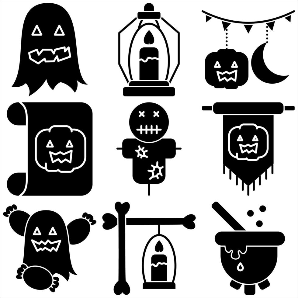 halloween ikon uppsättning glyf stil del två vektor