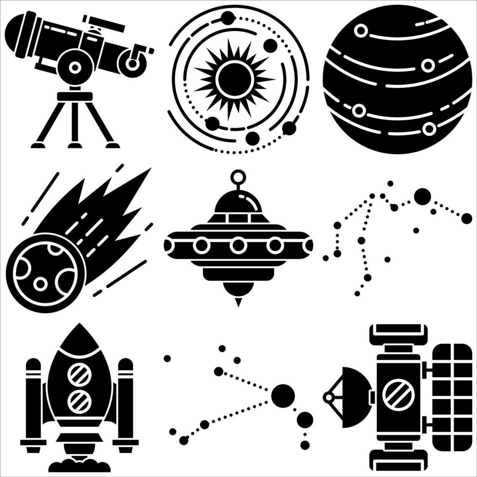 Space-Icon-Set Glyph-Stil Teil zehn vektor