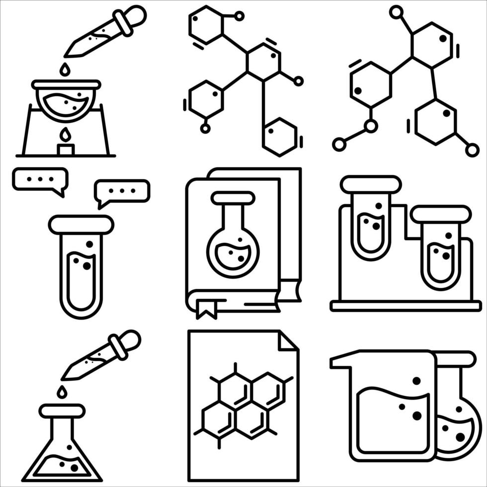 Chemie-Labor-Icon-Set Umriss-Stil Teil vier vektor