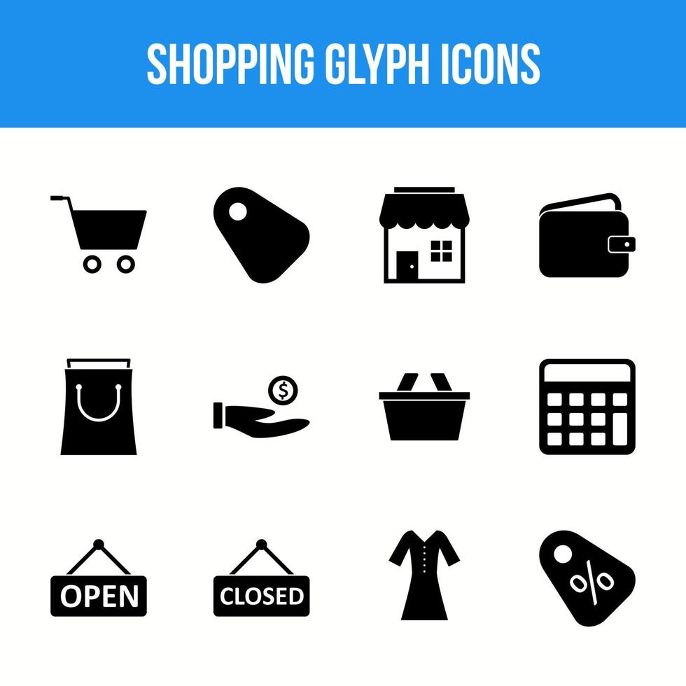 einzigartiges Shopping-Glyphen-Icon-Set vektor