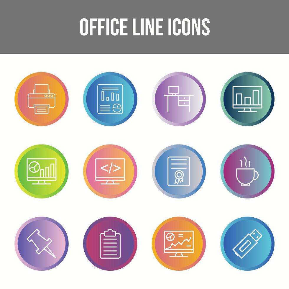 einzigartige Office-Linien-Icon-Set vektor