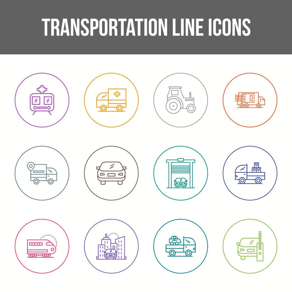 unik transport linje ikonuppsättning vektor