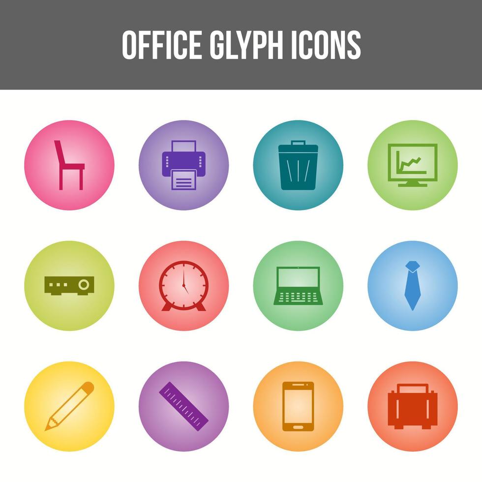 Einzigartiges Büro-Glyphen-Icon-Set vektor