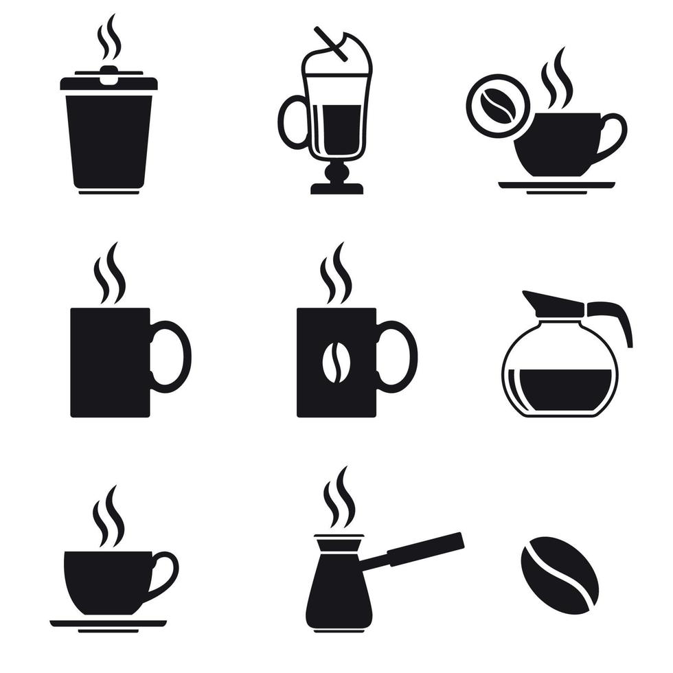 schwarz isolierte Symbole auf einem Thema Kaffee vektor