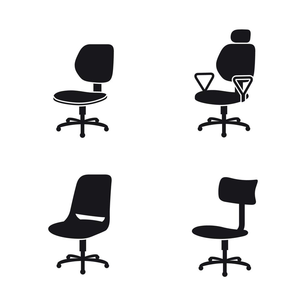 Reihe von schwarzen isolierten Symbolen auf einem Thema Bürostuhl vektor