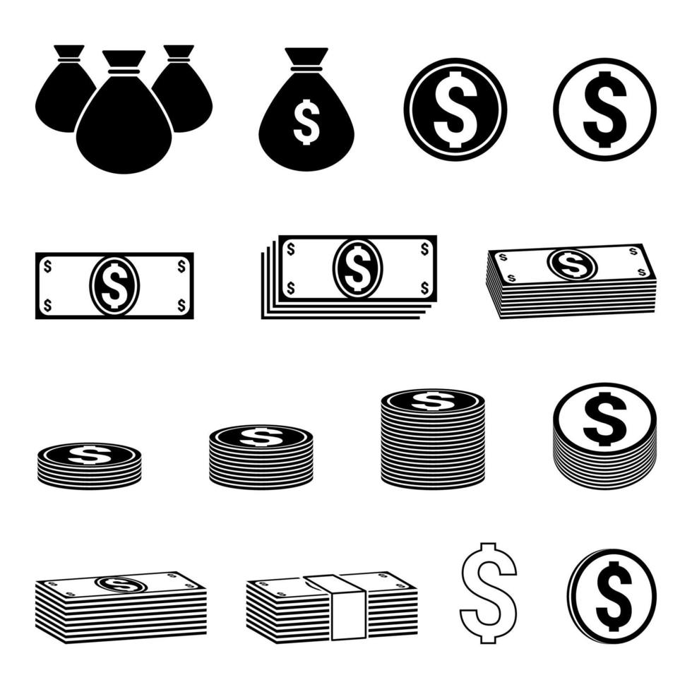 Reihe von isolierten Symbolen zu einem Thema Geld vektor