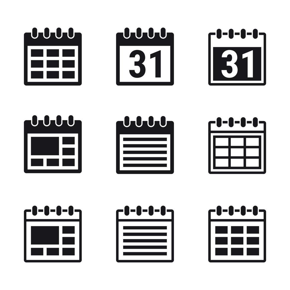 uppsättning av isolerat, enkel ikoner på en tema kalender vektor