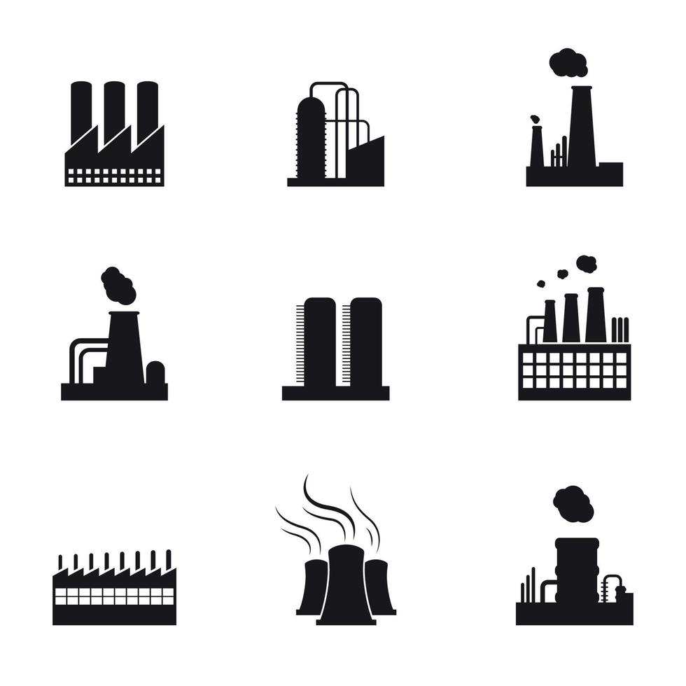 satz von isolierten symbolen auf einer themenfabrik in schwarzer farbe vektor