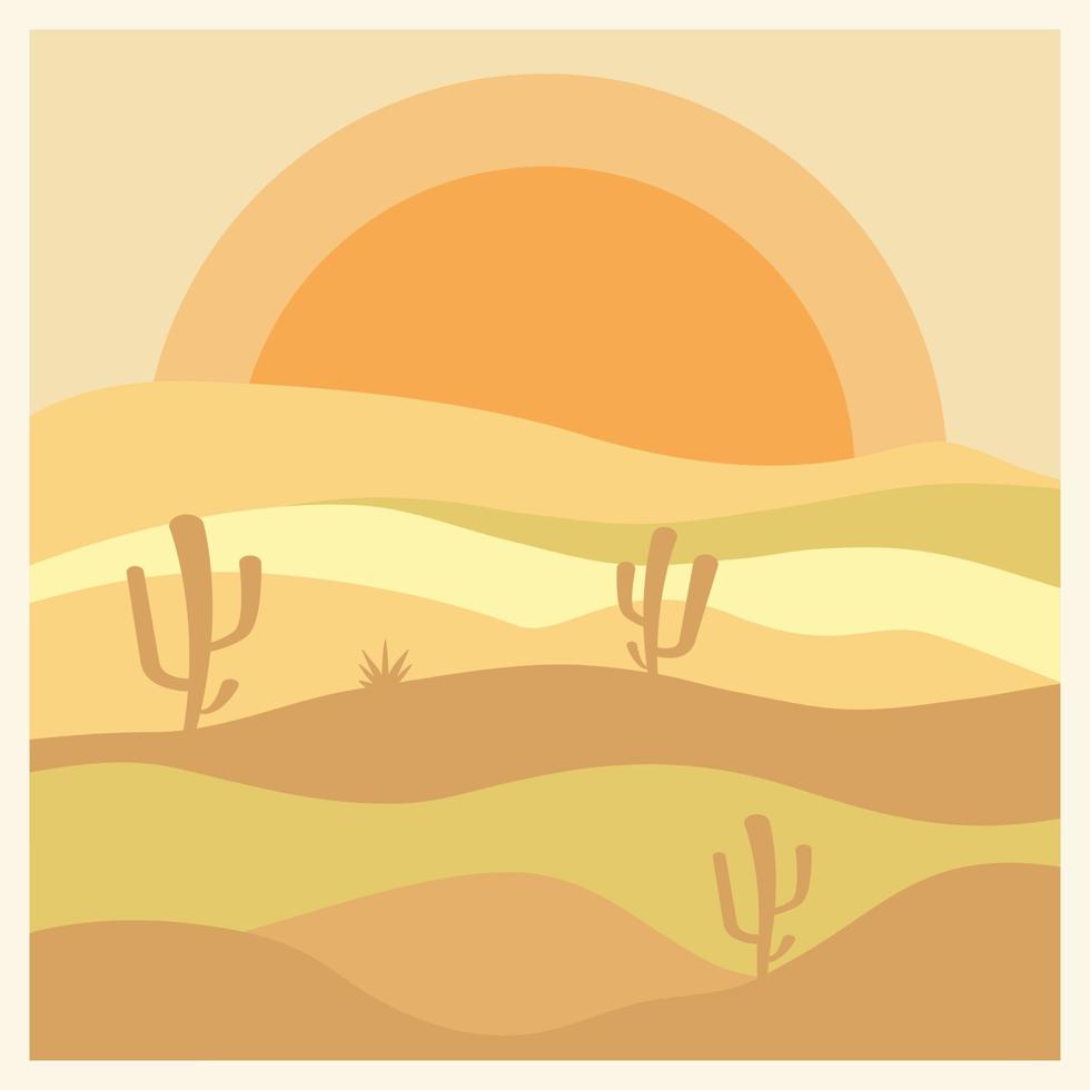 estetisk öken- landskap med kaktusar fyrkant illustration. jord toner, beige färger. boho vägg dekor. mitten århundrade modern minimalistisk konst skriva ut. organisk form vektor