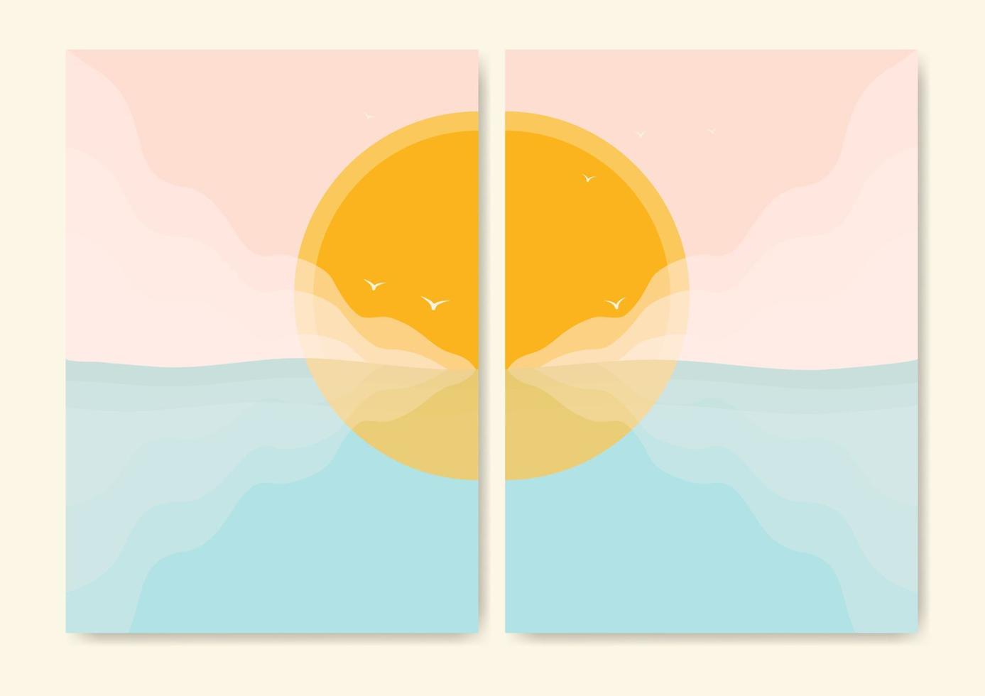 minimalistischer, moderner Ocean-Side-Print. ozeanwelle und sonnenästhetische landschaft. Skyline, Wellenvektorillustration vektor