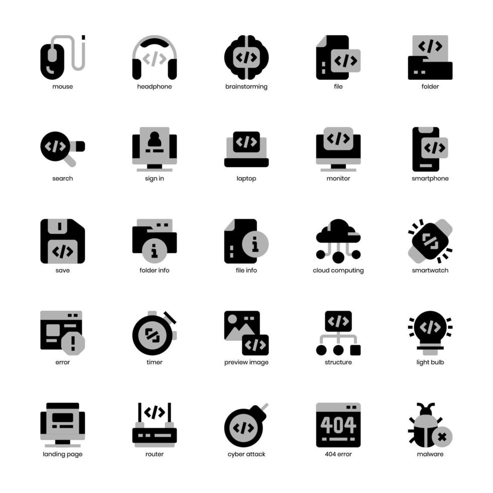 Programmier-Icon-Pack für Ihre Website, Ihr Handy, Ihre Präsentation und Ihr Logo-Design. Programmiersymbol Duo-Ton-Design. Vektorgrafik-Illustration und editierbarer Strich. vektor