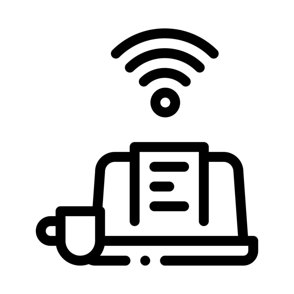 Remote-Work-Laptop und Getränkebecher-Symbol Vektor-Umriss-Illustration vektor