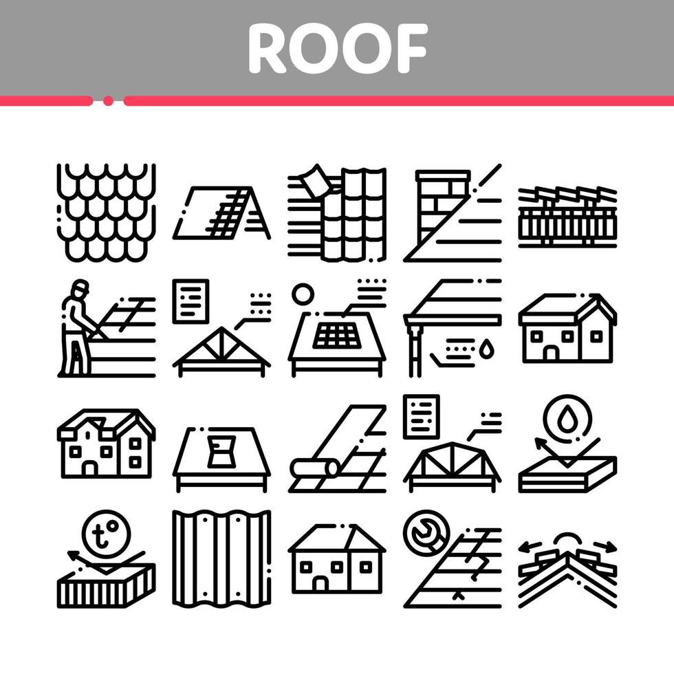 ikonen der dachhausmaterialsammlung stellten vektor ein