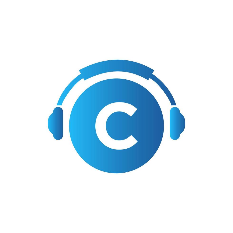 brev c musik logotyp design. dj musik och podcast logotyp design hörlurar begrepp vektor