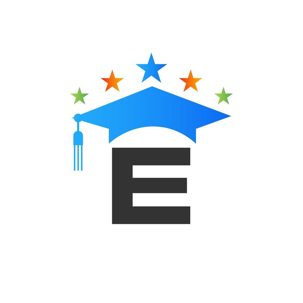 utbildning logotyp design mall med e brev examen hatt vektor mall