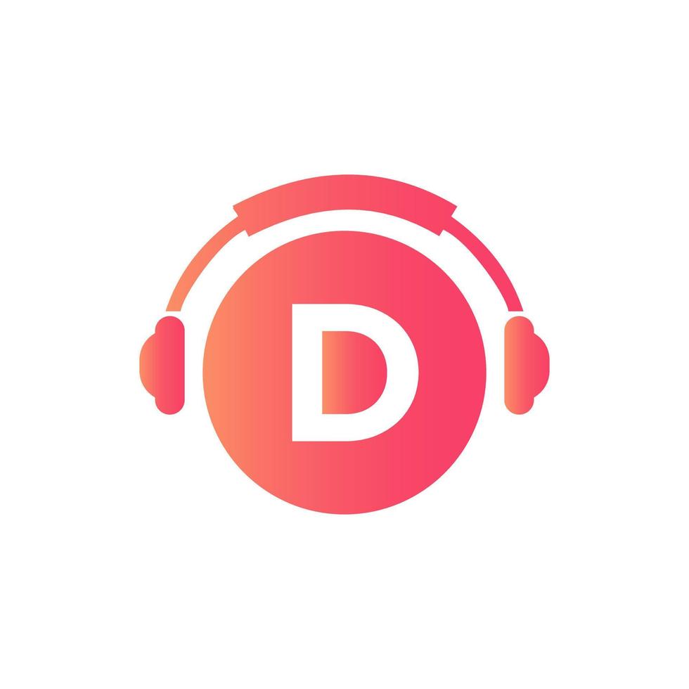 brev d musik logotyp design. dj musik och podcast logotyp design hörlurar begrepp vektor