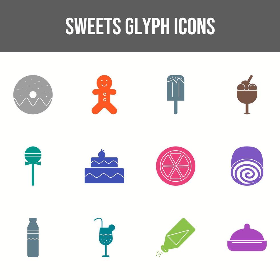 12 Süßigkeiten-Vektorsymbole in einem Set vektor