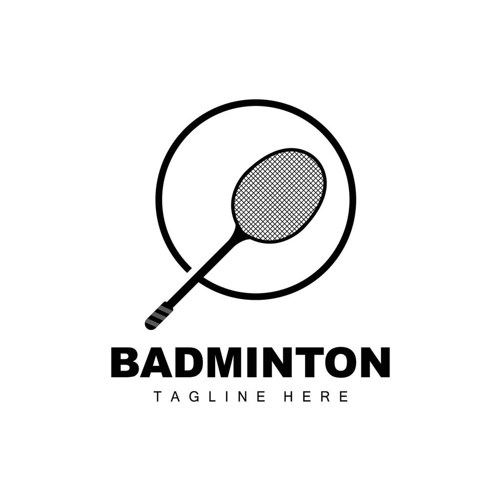 Badminton-Logo, Sportspielvektor mit Federballschläger, Sportzweigdesign, Vorlagensymbol vektor