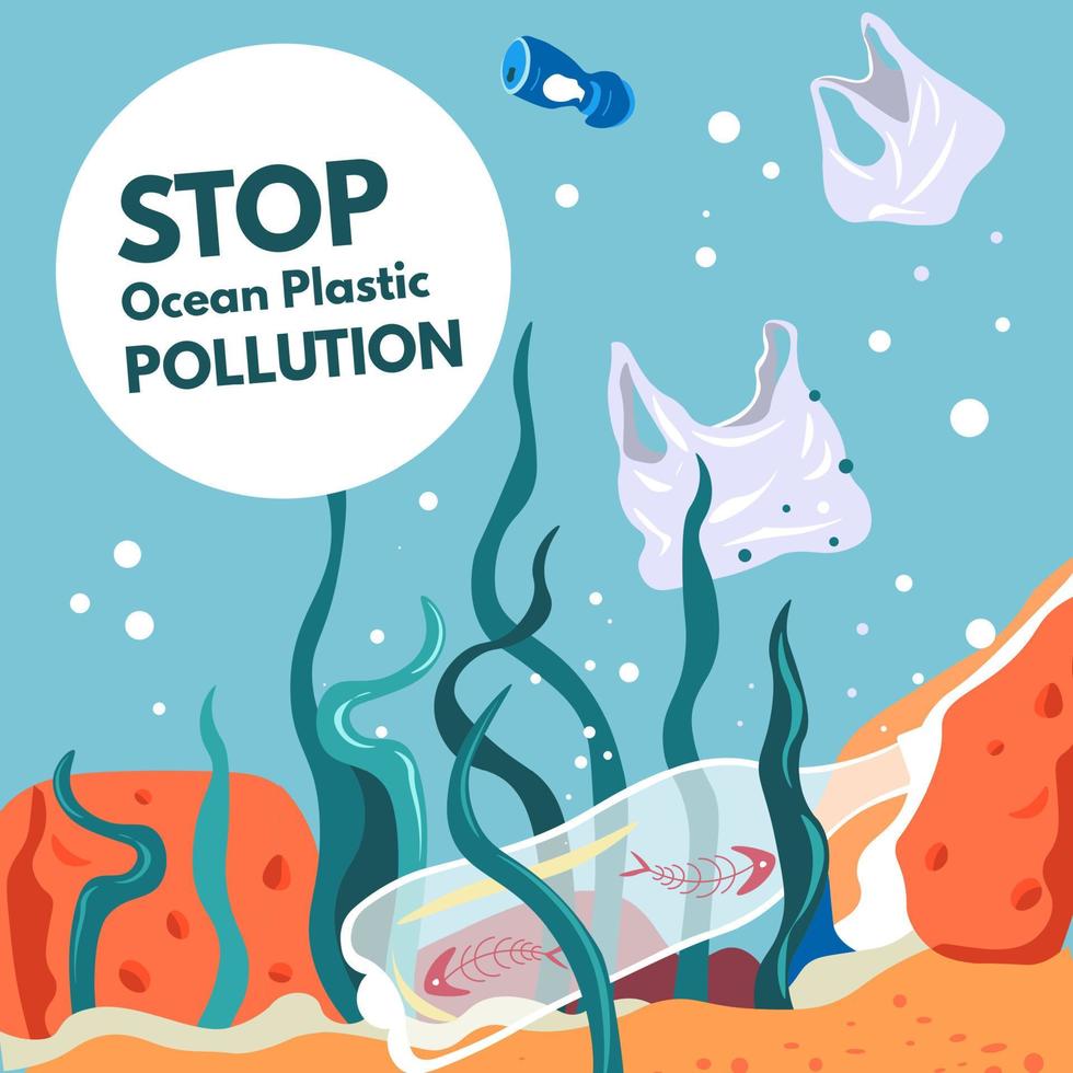 Meeresverschmutzung, Plastikmüll im Wasserboden vektor
