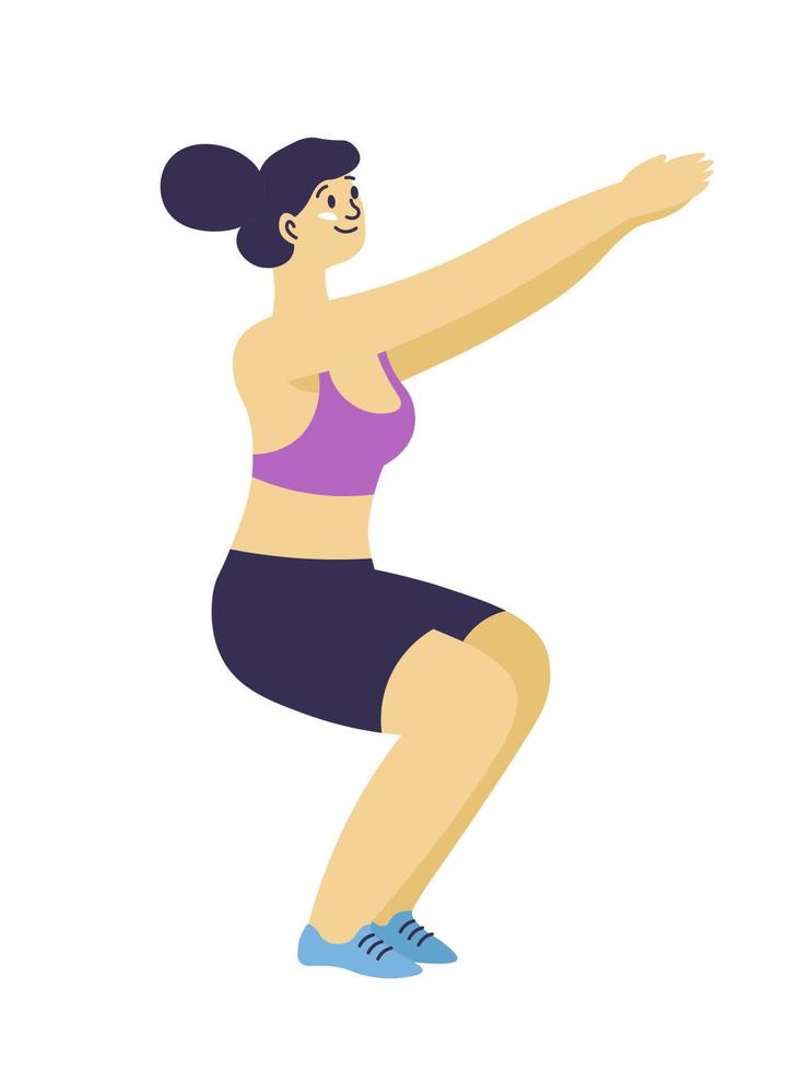 kvinna arbetssätt ut, knäböj övningar för muskler vektor