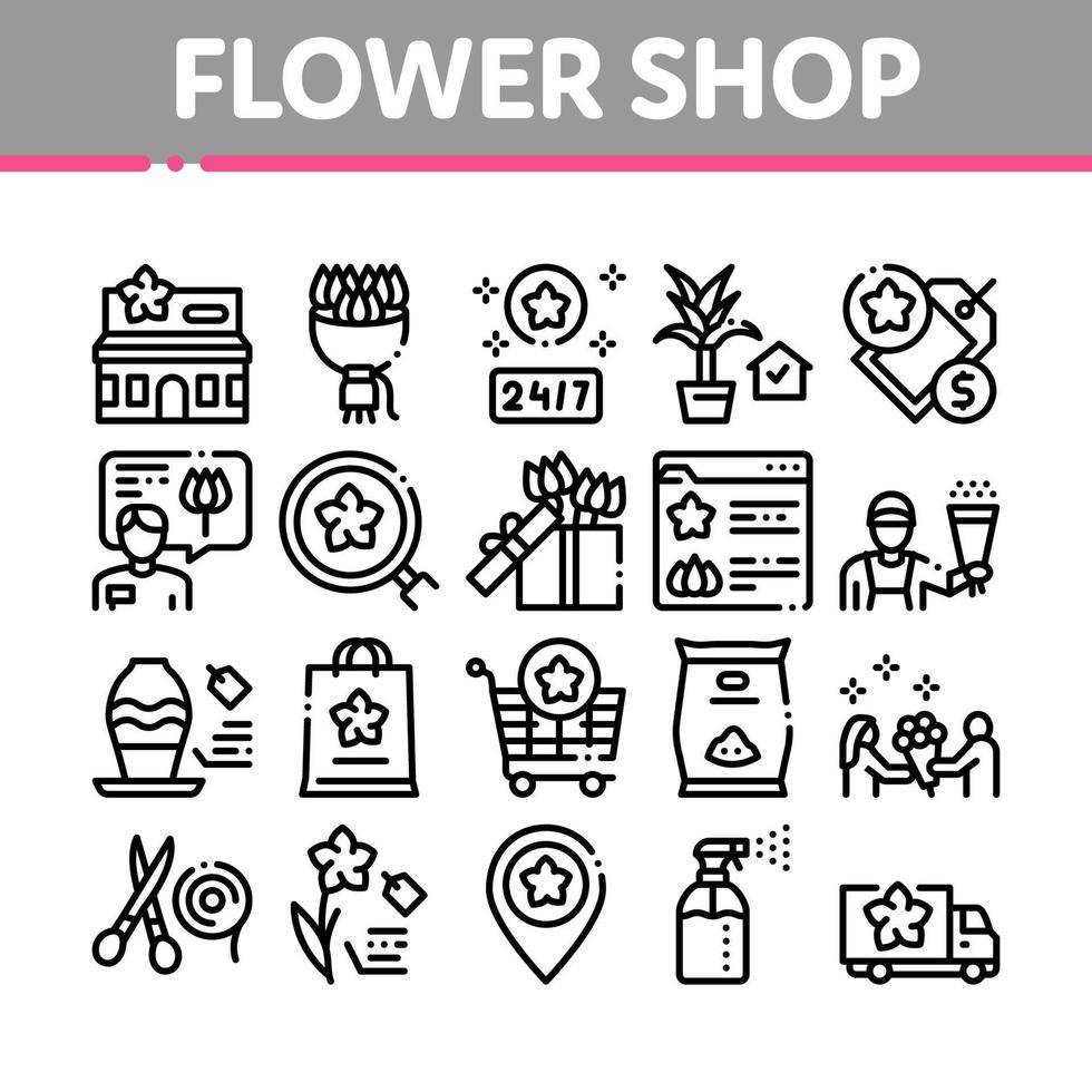 blomsteraffär boutique samling ikoner set vektor