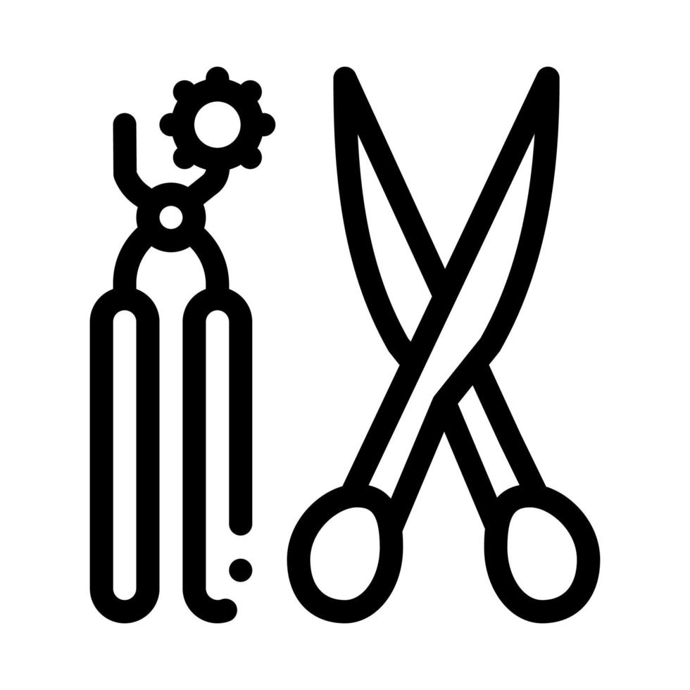 lederhandwerk schere und stanzwerkzeug symbol vektor umriss illustration